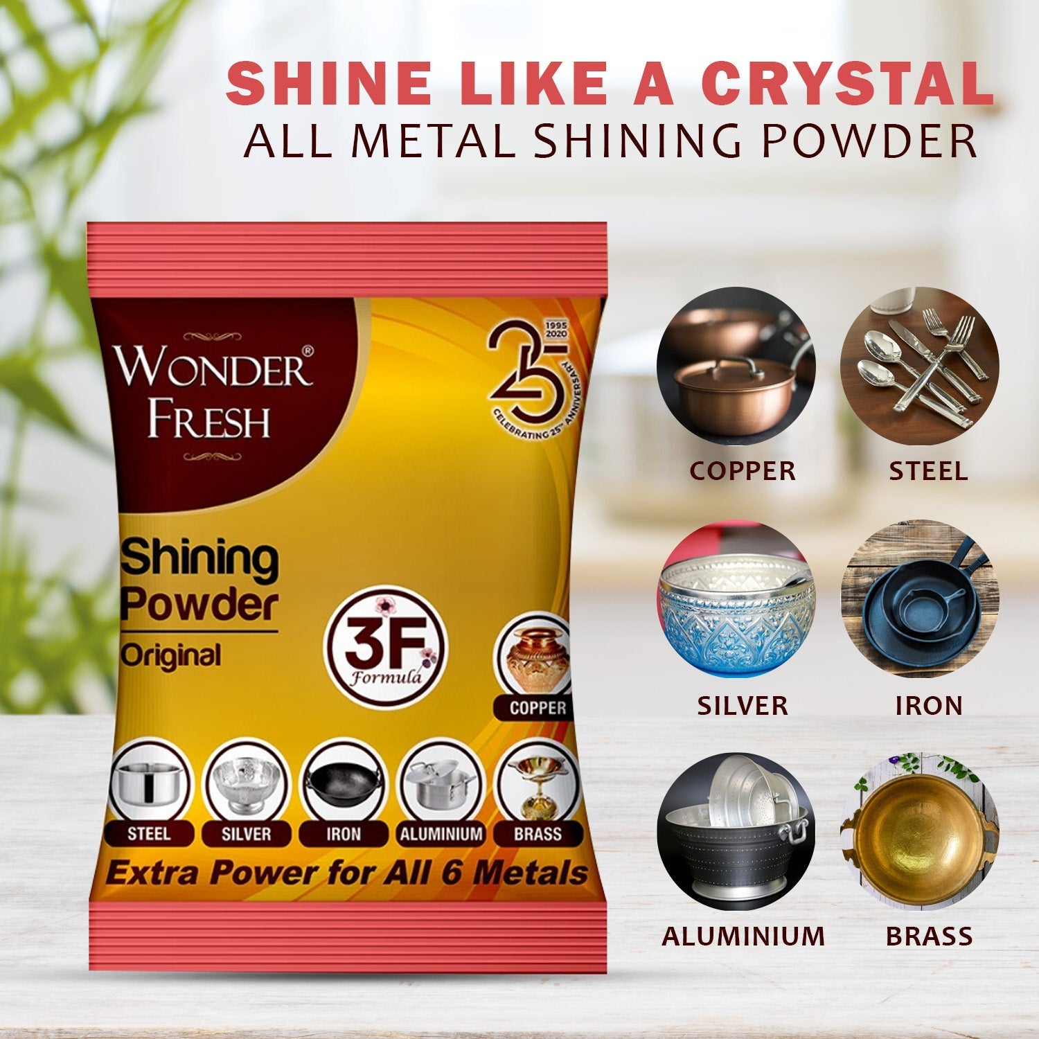 Shining Powder, Cleans and Polishes Copper, Brass, Silver, Aluminum, Iron, and Steel, Removes Tarnish and Oxidation (200 GM) Shining Powder, Cleans and Polishes Copper, Brass, Silver, Aluminum, Iron, and Steel, Removes Tarnish and Oxidation (200 GM)